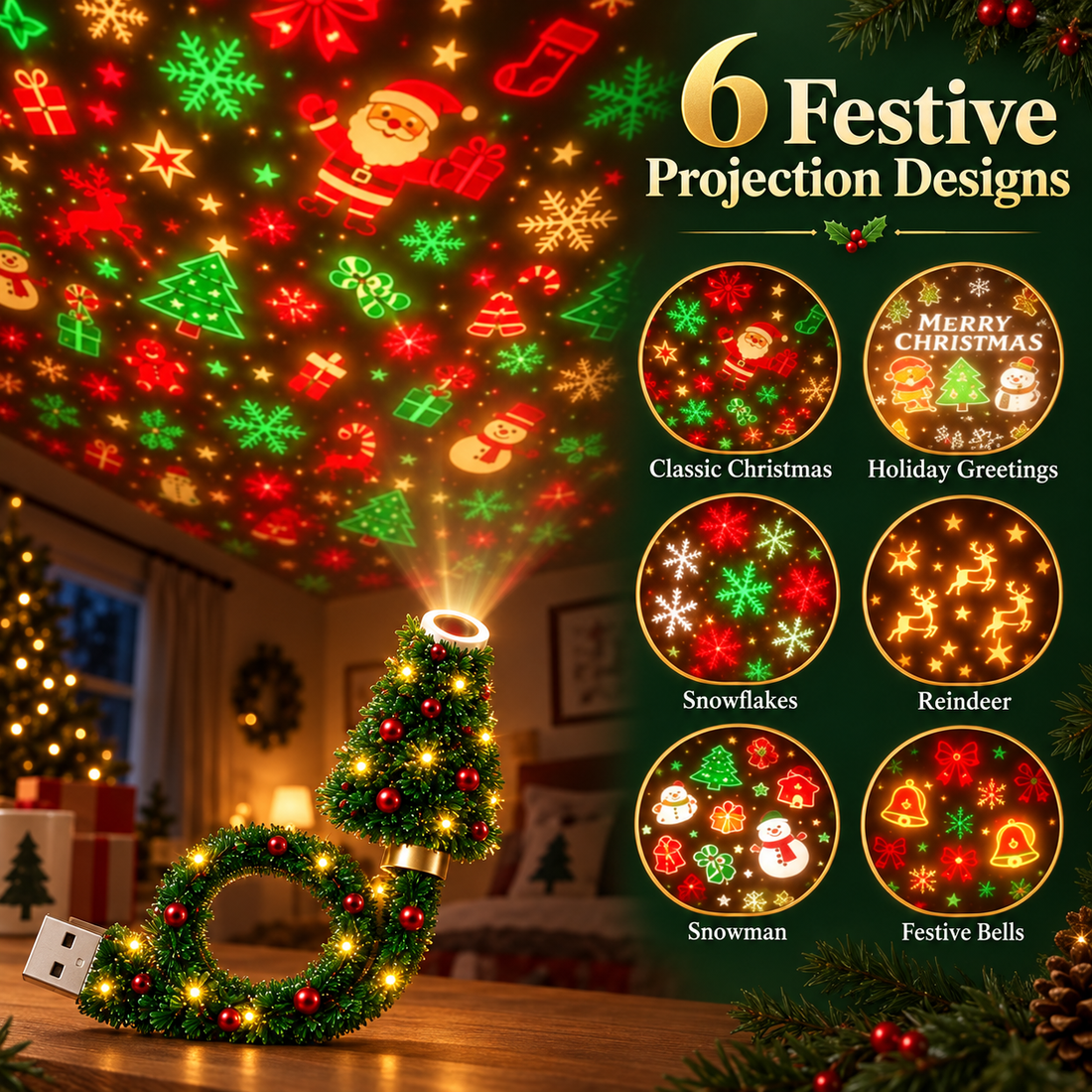 Six festive Christmas projection designs
